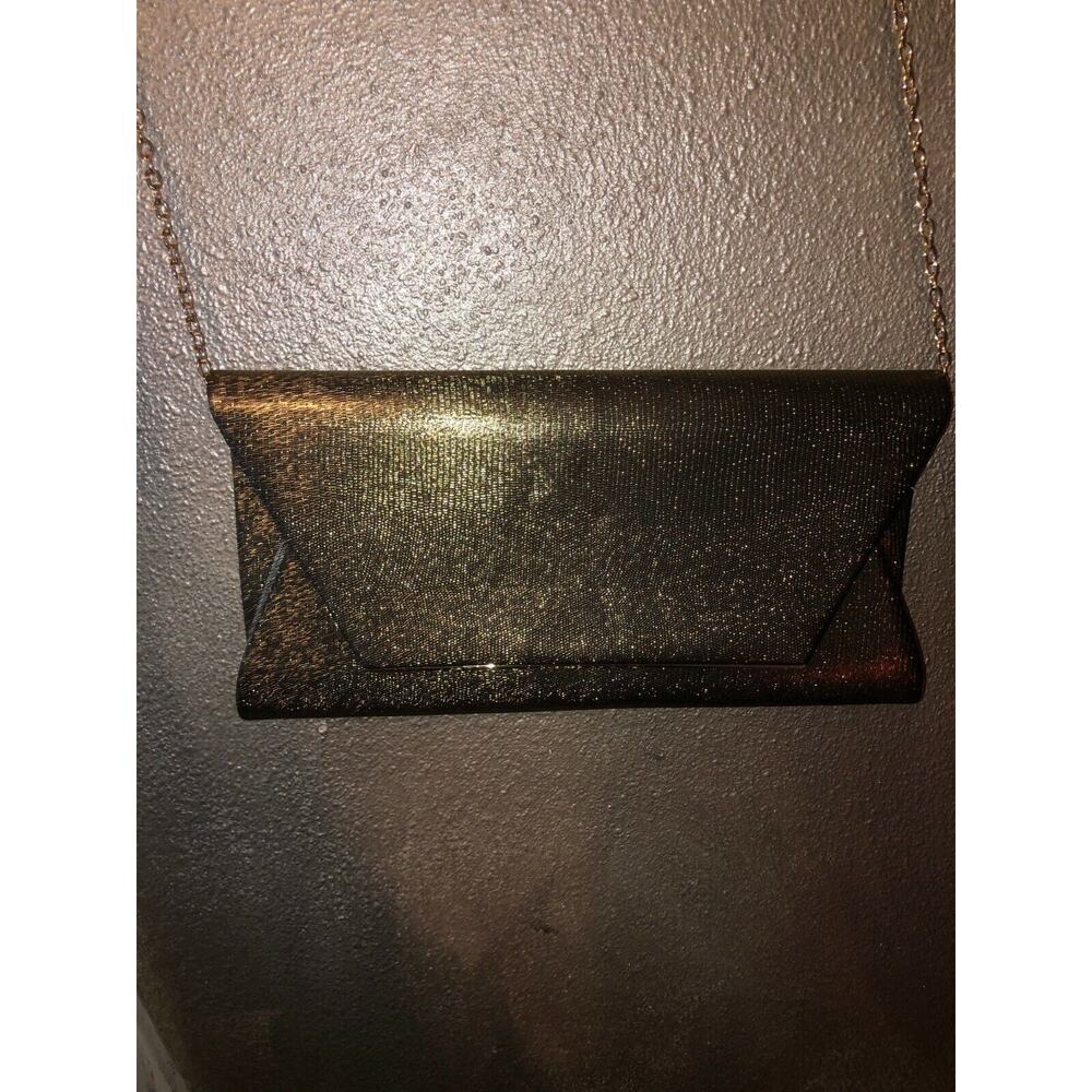 Nina Gold Metallic Envelope Clutch Shoulder Bag Removable Chain Strap Purse
